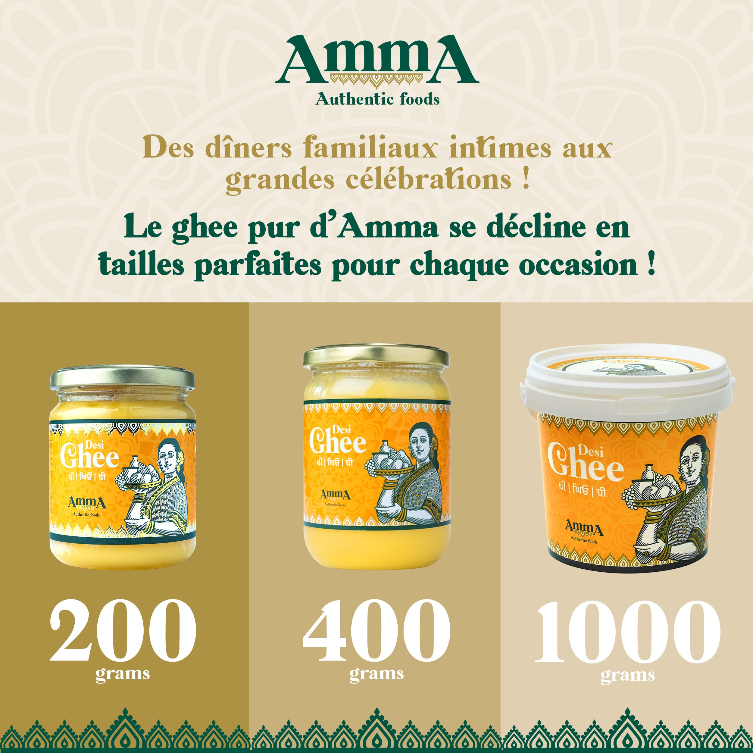 Ghee Beurre Clarifié 400g de Amma Authentic Foods ® - Beurre Indien Ghee, Beurre Ghee Paléo et Keto Friendly, Desi Ghee Grass Fed