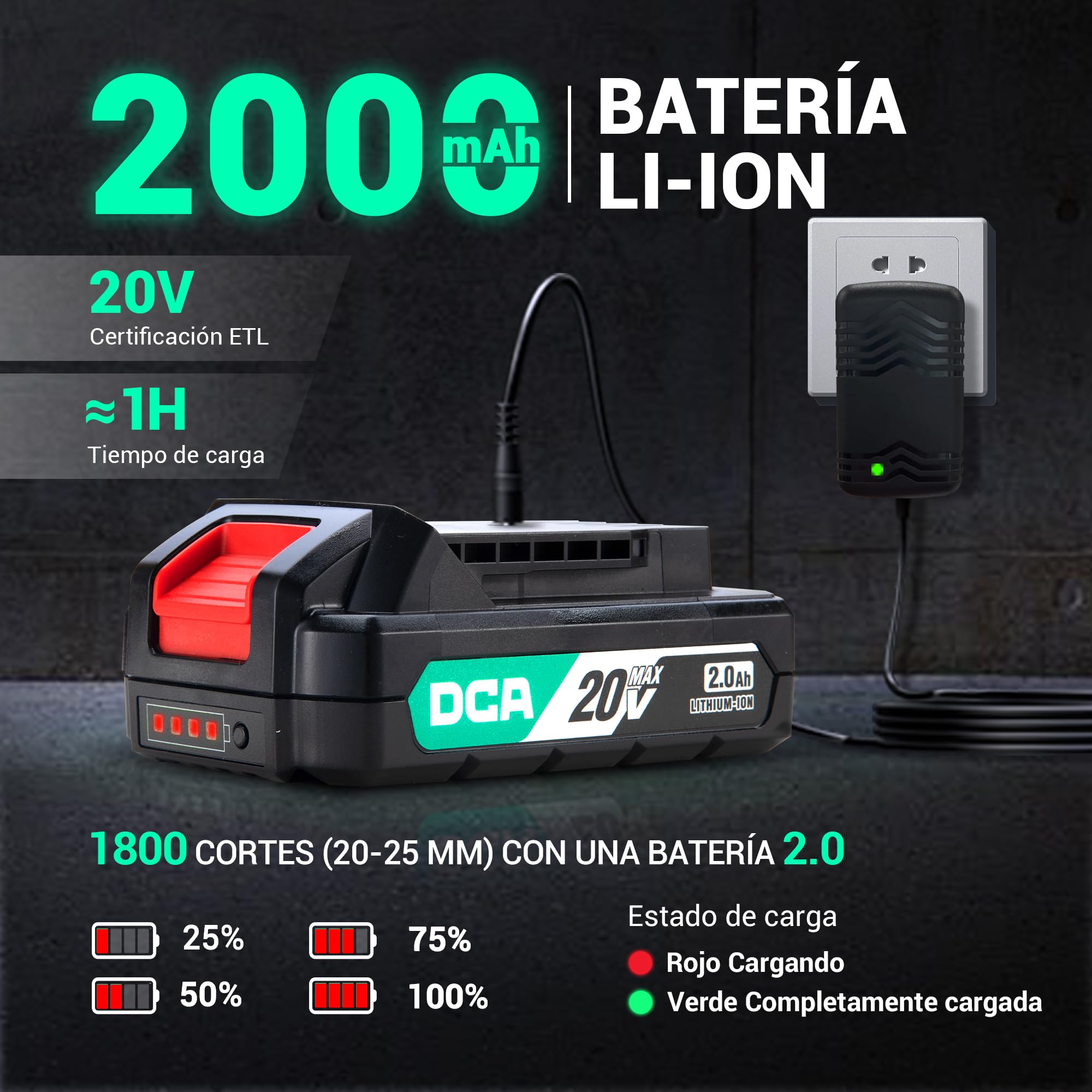 DCA Tijeras de Podar Eléctricas 20V, máx 35mm Tijeras de Podar Bateria hoja SK5, Motor Sin Escobillas con 2,0Ah Batería, con estuche de seguridad portátil para Jardinería, Árboles Frutales, Viñedos