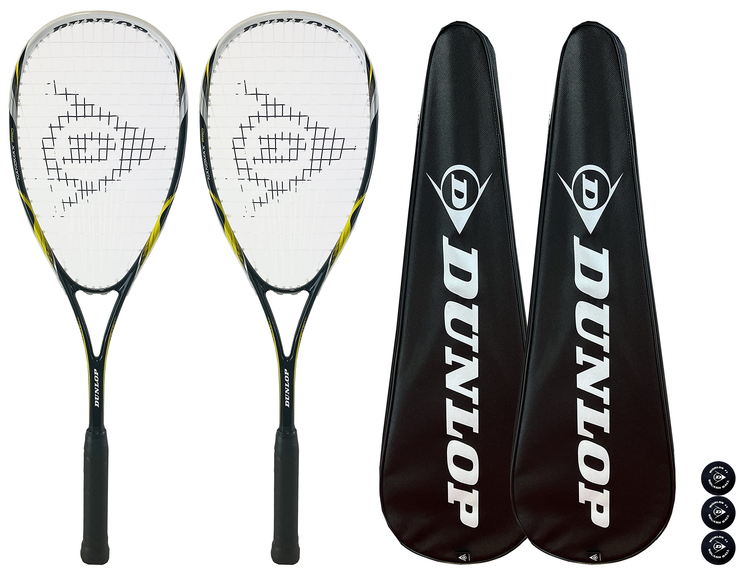 Lot De 2 Raquettes De Squash Dunlop Nanomax Lite Ti - Avec Housses Et 3 Balles - Débutant
