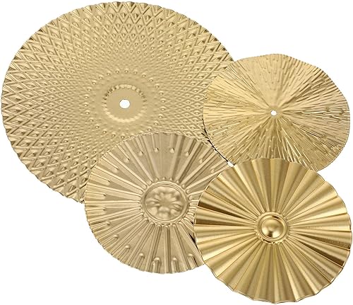 Miniatura 9 de Garneck 4 piezas de decoración de pared de metal dorado moderno 3D arte de pared para sala de estar, esculturas de pared redondas de hierro forjado