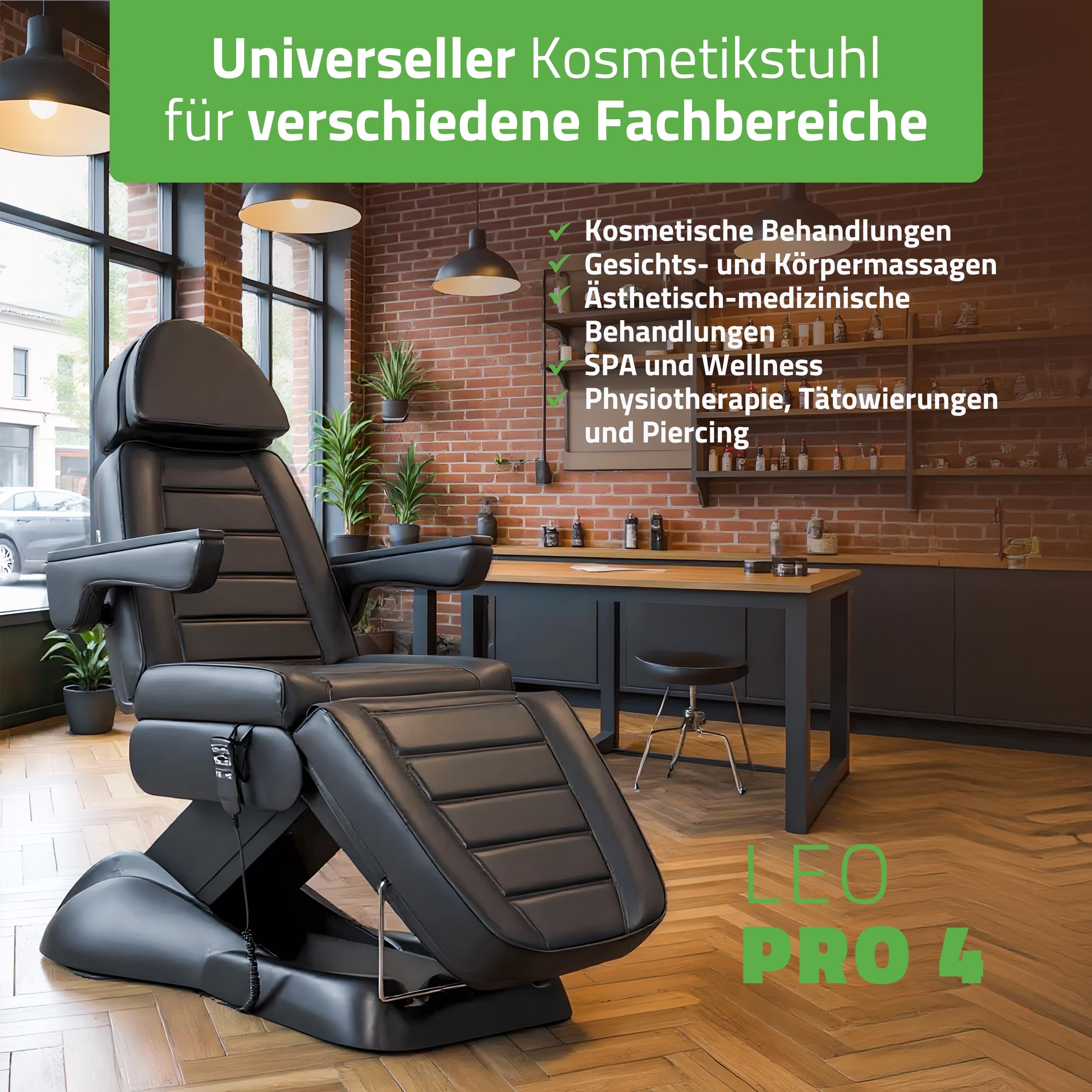 HABYS Leo PRO 4 Elektrische Kosmetikliege, Höhenverstellbarer Kosmetikstuhl | mit Gesichtsöffnung & drehbaren Armlehnen, Beautyliege für Kosmetik, SPA, Massage & Ästhetische Medizin