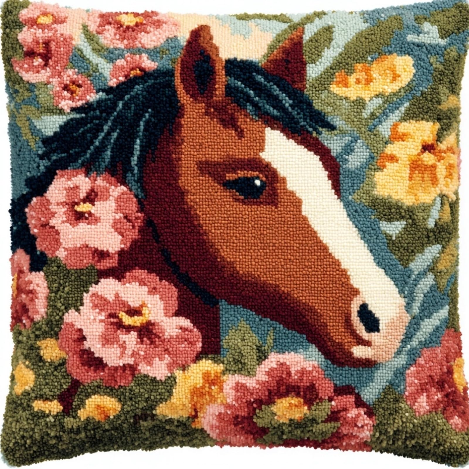 AxiangziK DIY Latch Hook Cushion Kit for Adults,Flowers and Horses