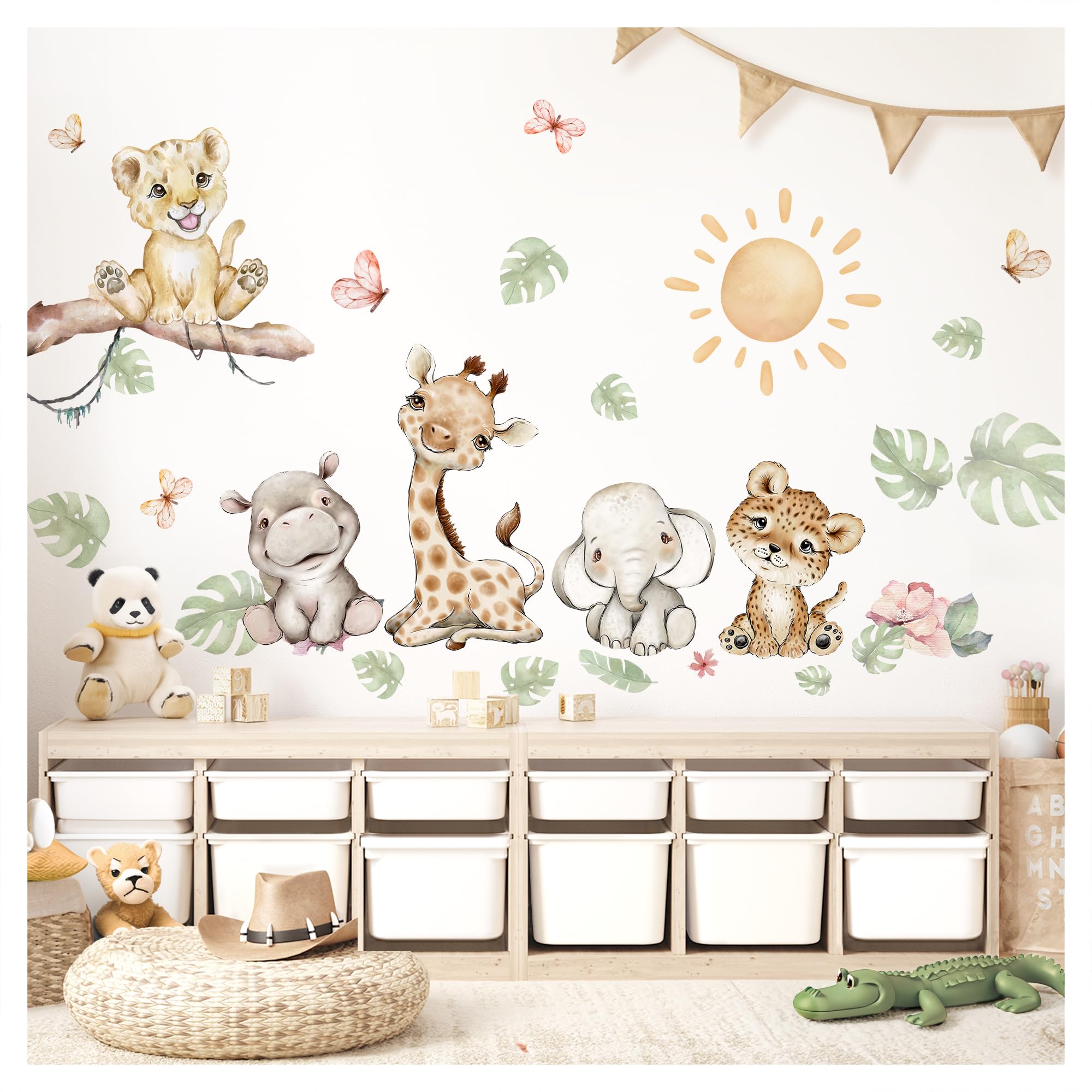 Little Deco Tatuaż ścienny zwierzęta safariowe żyrafa słoń DL5077 XL