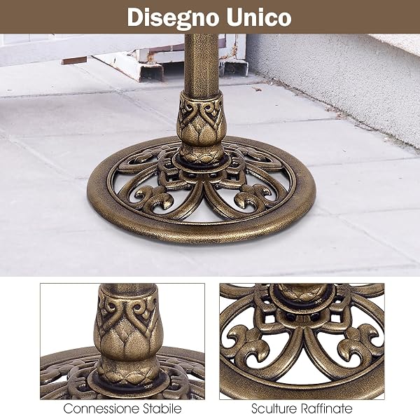 COSTWAY Mangiatoia per Uccelli, Vasca per Uccelli Autoportante da Esterno con Supporto, Stazione di Alimentazione per Uccelli per Balcone Giardino Cortile Patio (Bronzo) - 5