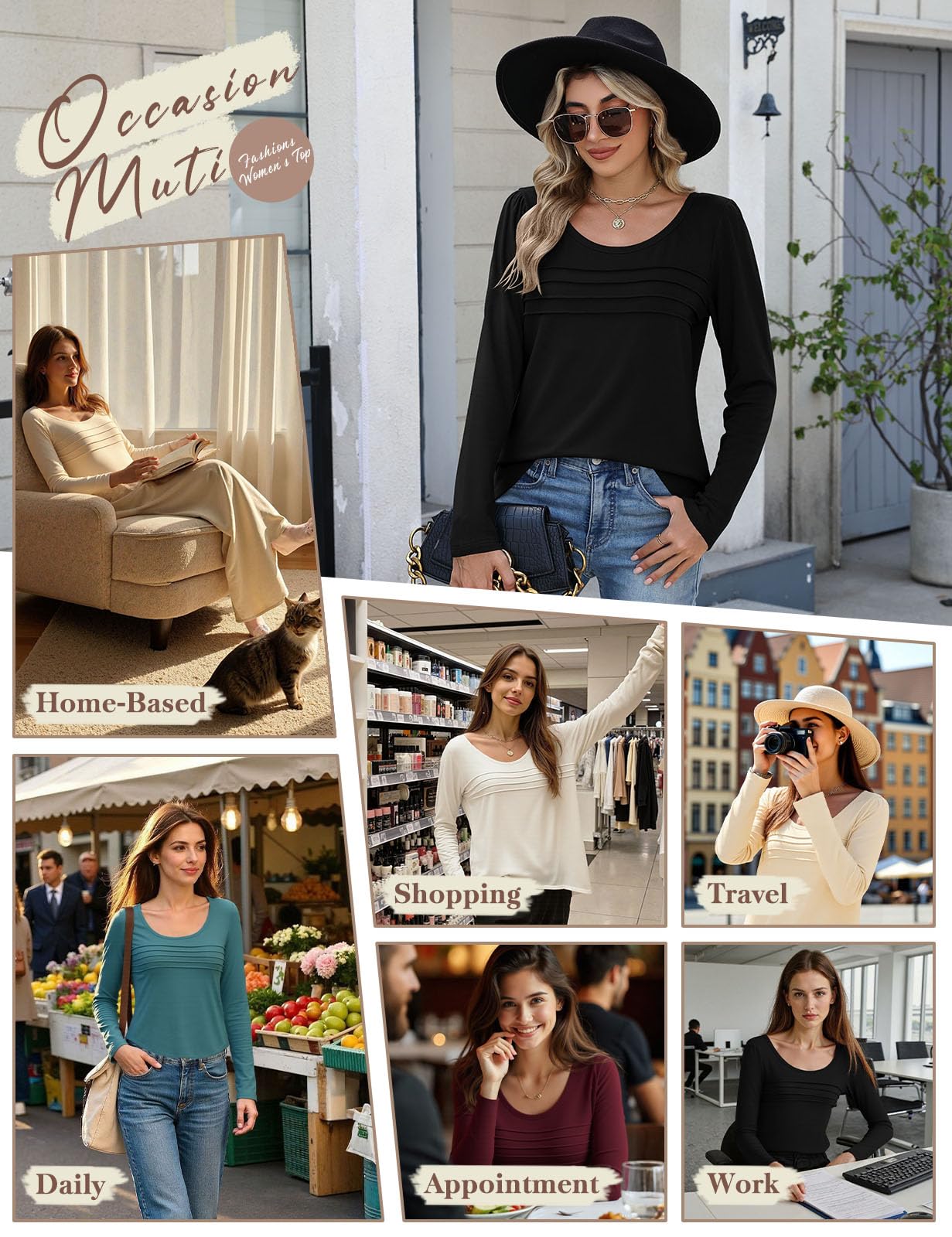 CMTOP Maglia Donna Manica Lunga Maglietta Termica Foderati in Pile Maglietta Girocollo a Maniche Lunghe Top Elegante a Pieghe Camicia Casual Autunno Invernali