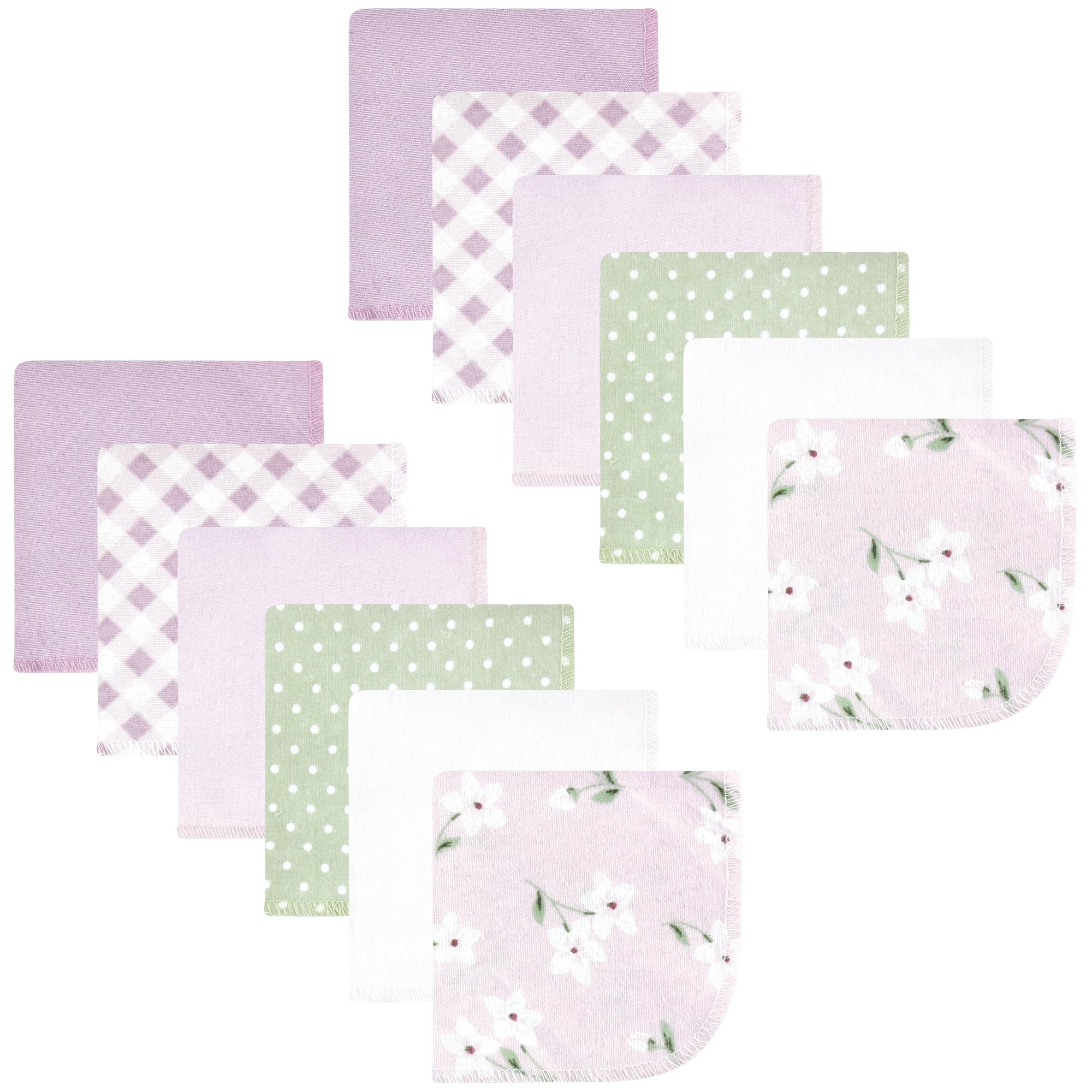 Hudson Baby Unisex Baby Flannel Cotton Poly Washcloths, Purple Dainty Floral 12 Pack, One Size