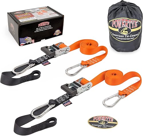 PowerTye Correas de amarre de trinquete extralargas de 1.5 pulgadas x 10 pies, resistentes con ganchos de mosquetón, suave y bolsa, para