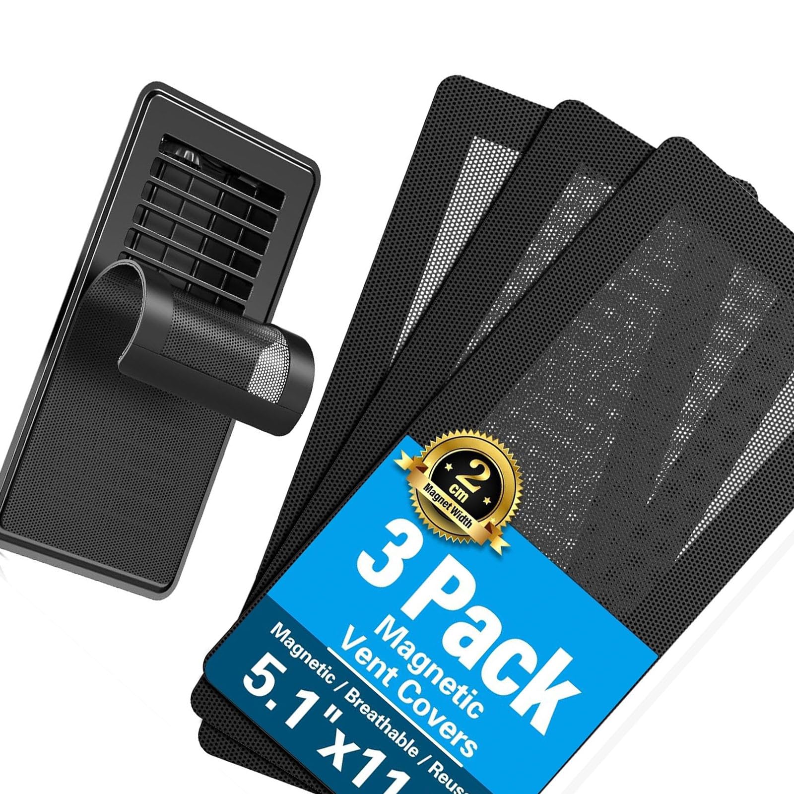 of 3 Permanent Steel Ventilation Covers in Black with Attractive Adsorption for Quick Cleansing and Replacement in Household Conditions Black Steel
