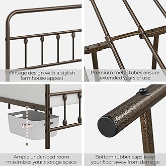 Yaheetech Classic Metal Platform Bed Frame Mattress Foundation with Victorian Style Iron-Art Headboard/Footboard/Under Bed Storage/No Box Spring Needed/King Size Bronze