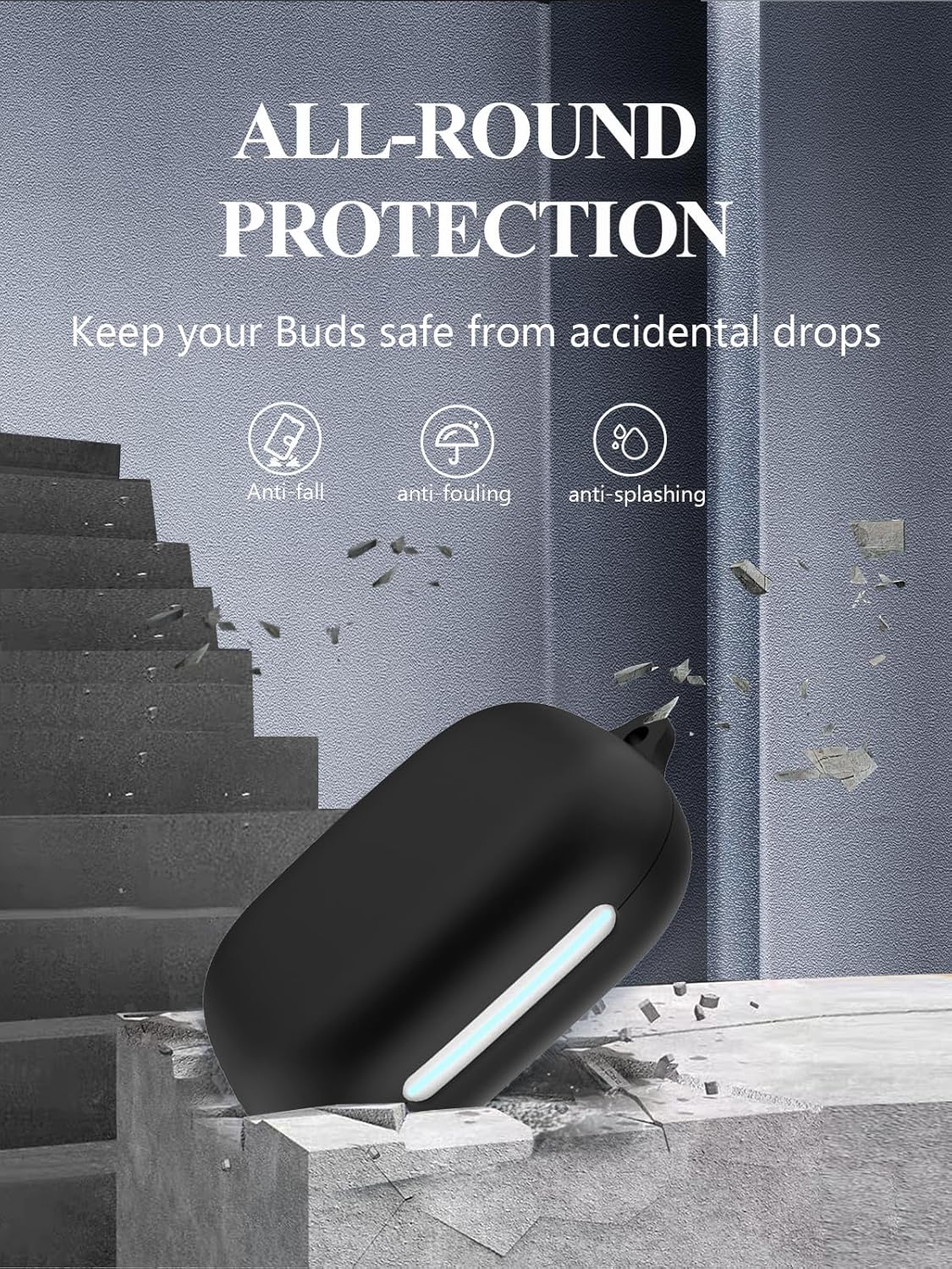 Case for Soundcore AeroFit 2 by Anker, Noise Cancelling Wireless Earbuds, WUNIAK Soft Silicone Protective Portable Scratch Shock Resistant Shell with Cleaner Kit & Carabiner & Lanyard,Black - Image 5