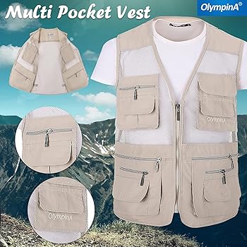 Gilet Utilitaire OlympinA 3XL Toile Marron, Multi-poches Pour Randonnée, Pêche, Chasse, Photo