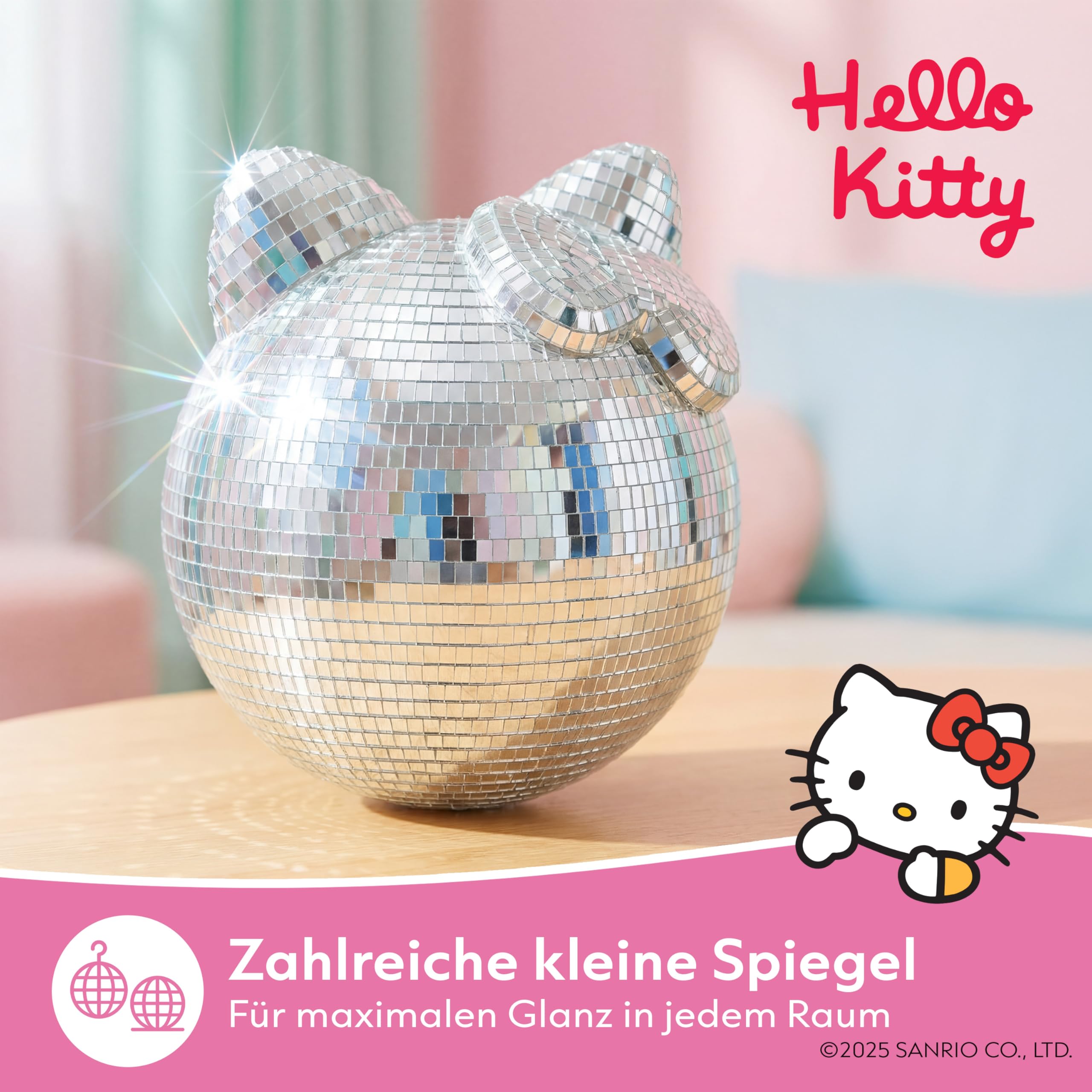 Hello Kitty Discokugel | Party Deko Kugel mit Spiegel Effekt | Disco Licht für Kinderzimmer und Geburtstag | 25x25x27CM | Mini Discokugel Deko für innen und außen