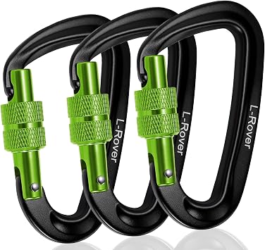L-Rover Lightweight Locking Carabiner Clips,Carabiner Heavy Duty,x3/12kN/2645-pound Rating Caribeaners for Hammocks,Swing,Locking Dog Leash and Harness, Camping,Keychains,Hiking&Utility