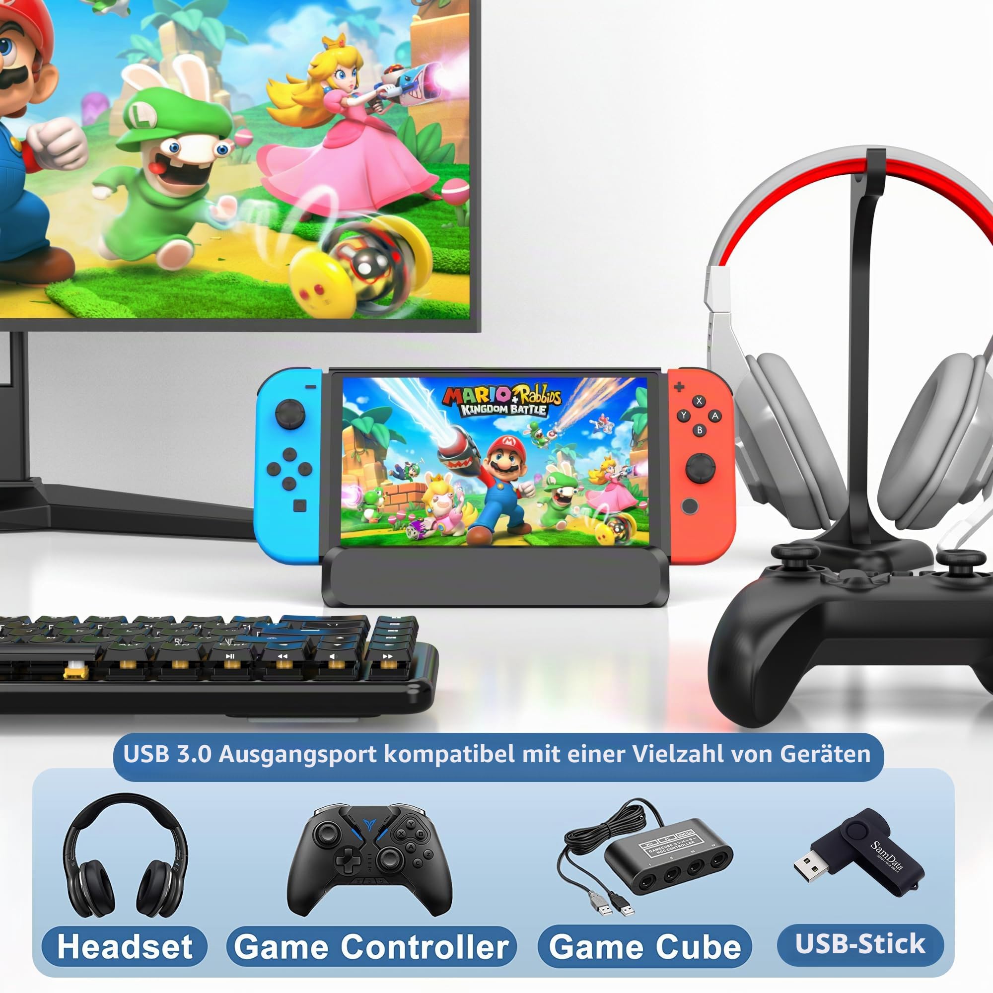 RREAKA für Nintendo Switch 2 Dock Station, tragbar 4K@60Hz HDMI-TV-Docking-Station mit HDMI-Kabel im Lieferumfang, USB-/Type-C-Anschluss, Ersatz für Switch 2 NUR