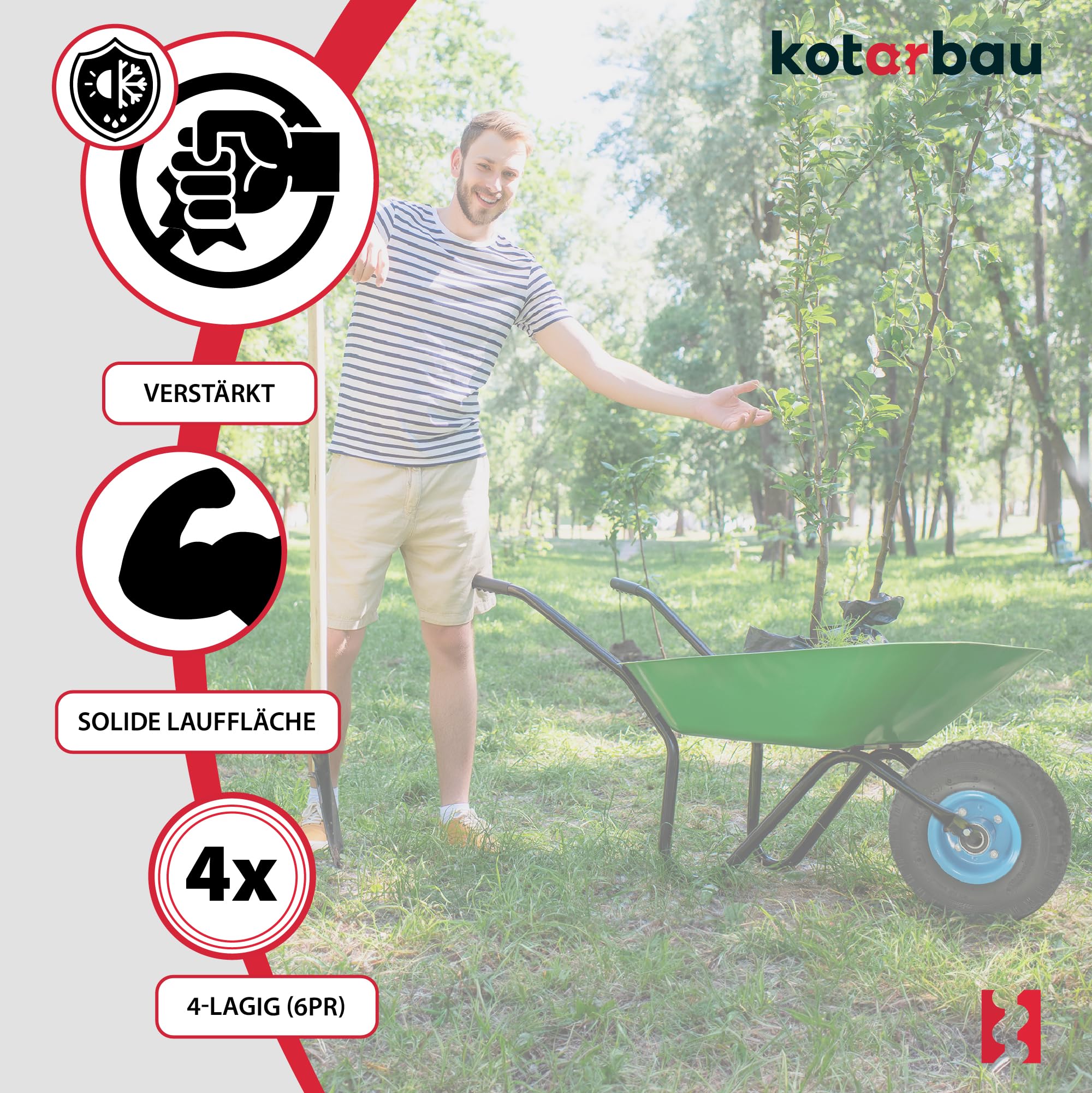 KOTARBAU® Set di 2 Ruote per Carriola in Gomma Piena 260 x 85 mm 3.00 – 4 Rinforzate 4PR Ruote Complete per Carrello Ruote di Ricambio