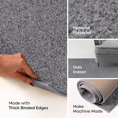 Miniatura 5 de Ambiant Colección Broadway - Alfombras de área de color liso, color gris, 20 x 40 pulgadas, semicirculares
