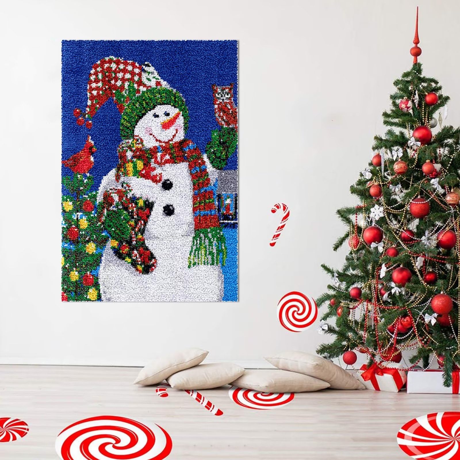 Knüpfkissen Set WallustrioaW Weihnachten Knüpfkissen-Set,süßer Weihnachtsmann,für Knüpfteppich Zum Selber Knüpfen