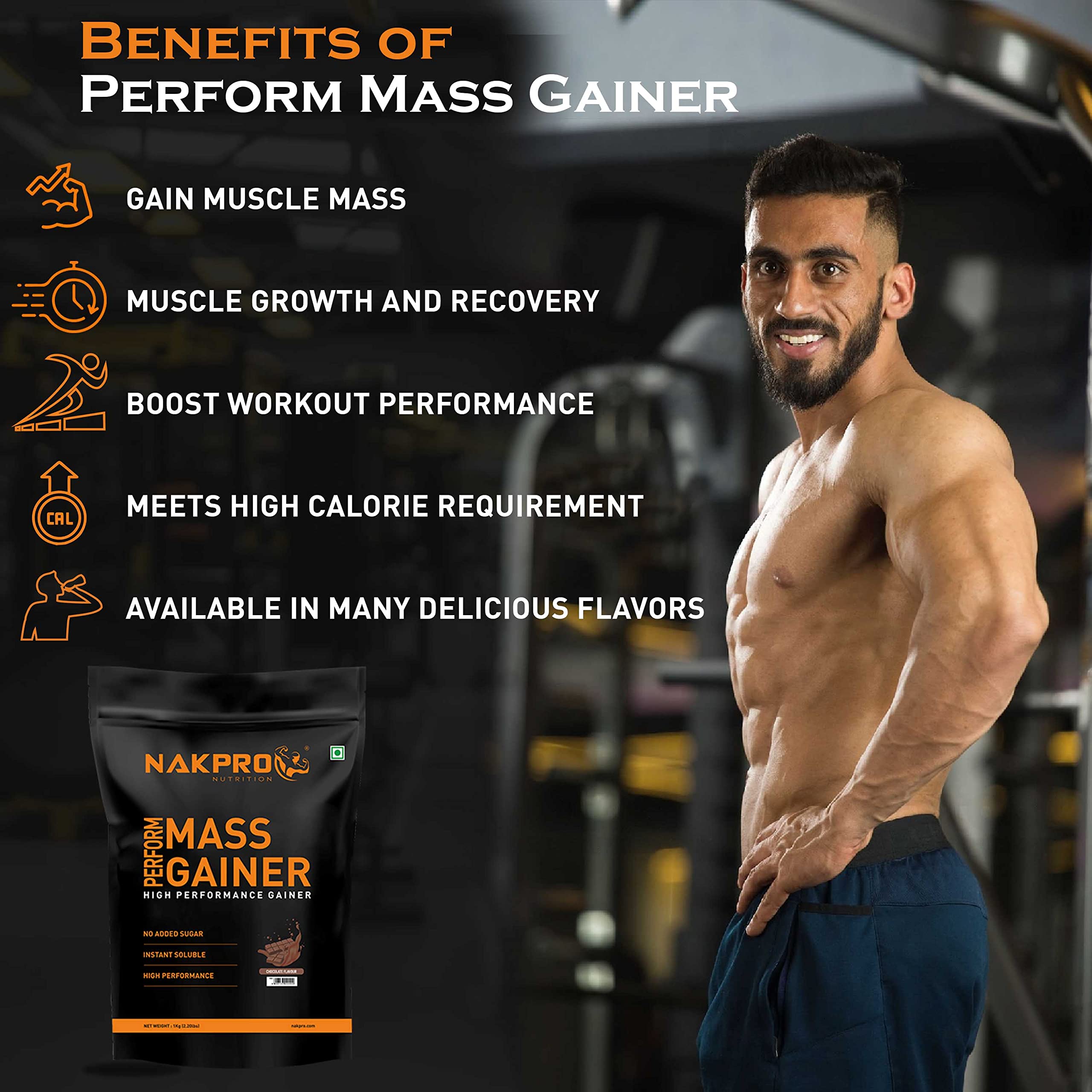 NAKPRO PERFORM MASS GAINER | High Protein & High Calorie | 15g Protein, 3.3g BCAA |Added Vitamins & Minerals|Easy Mixing, Easy Digesting Powder for Men & Women | 1 Kg Chocolate Flavour (10 Servings) — Amazon image 6