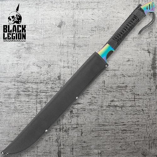 Miniatura 3 de Black Legion Atlantis - Espada de fantasía con vaina, construcción de acero inoxidable de una pieza, revestimiento de titanio arcoíris, agarre de