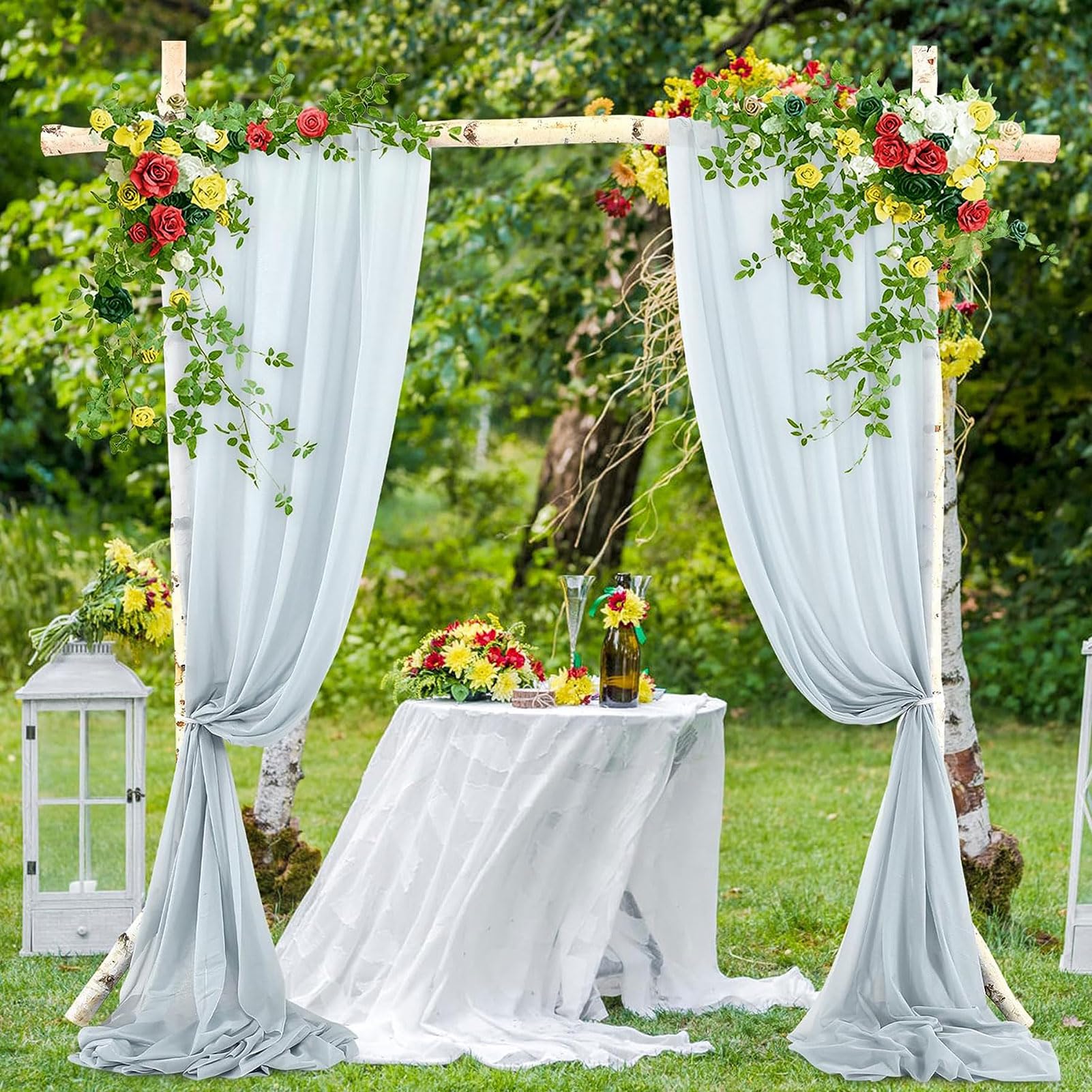 HUHJYUGE Mariage Arche Tenture, Extérieur Mariage Rideau Tulle pour Fond de Décor Pelouse Voilage Drapés Mousseline de Soie, pour Arche de Mariage, Fête Prénatale (12 400cm)