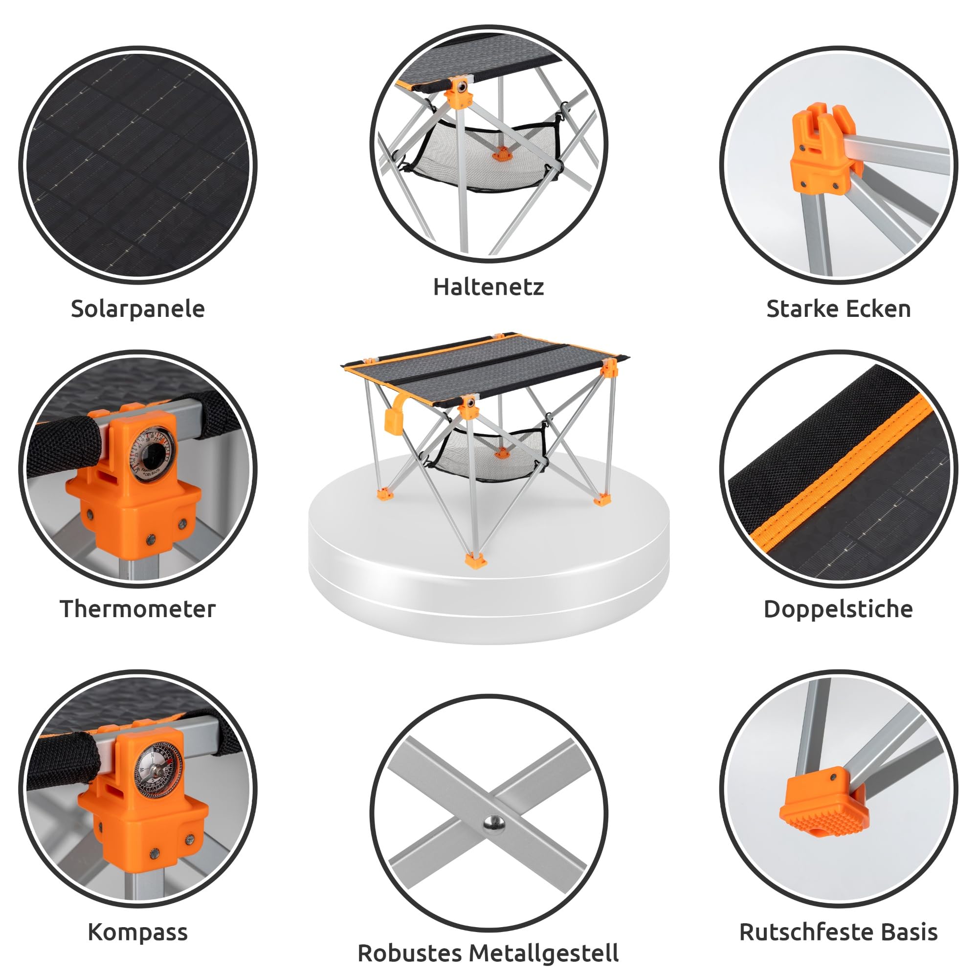 Solar Campingtisch faltbar klein leicht I 33W Solarpanel USB und Klapptisch I Outdoor Ausrüstung Ultraleicht I Solar Ladegerät für Handy I Camping Zubehör