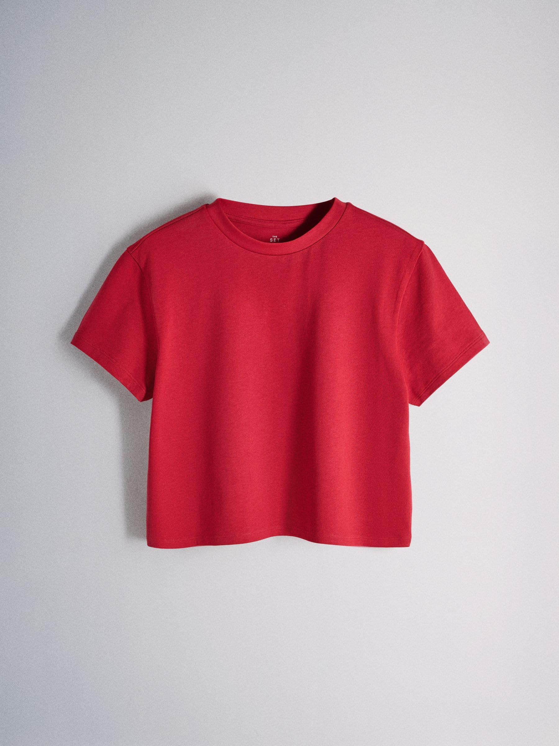 THE SET Damen Kurze T-Shirts aus schwerem Stoff, 5er-Pack