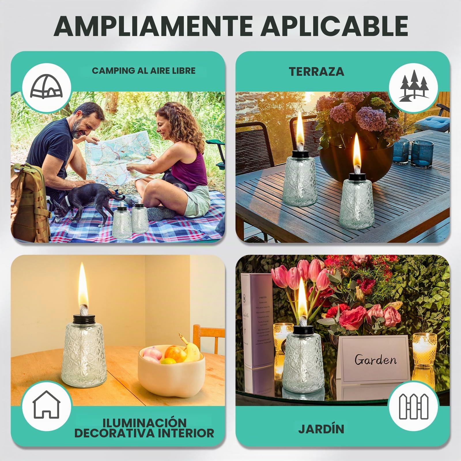 Paquete de 2 antorchas de cristal para lámpara de aceite de citronela para patio al aire libre con mechas y tapa