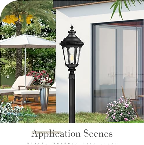 Miniatura 5 de zeyu ZX54P BK - Lámpara de poste grande para exteriores, 25.6 pulgadas, aluminio fundido a presión en acabado negro, pantalla de vidrio semillado,
