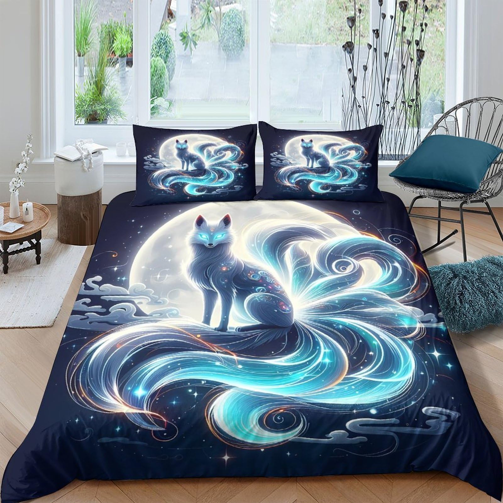 Ctjqhvkz Style-6 3D Printed Moonlit Fox Fitted Sheet Microfiber Soft Breathable Night Sky Mattress Cover For Bedroom Dorm Decor Single（135X200cm）