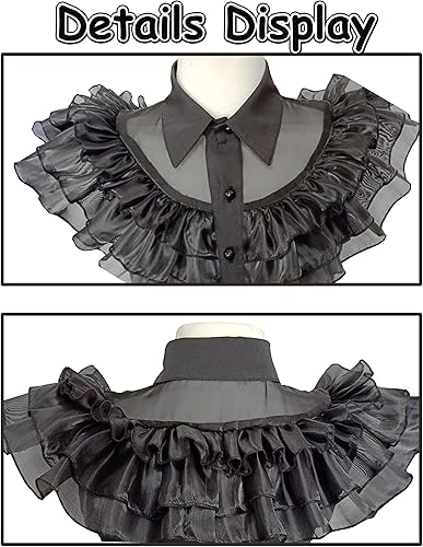 Miniatura 6 de Treyrea Vestido de disfraz de miércoles vestido gótico de cosplay de miércoles juego de simulación disfraz de fiesta de Halloween para niñas