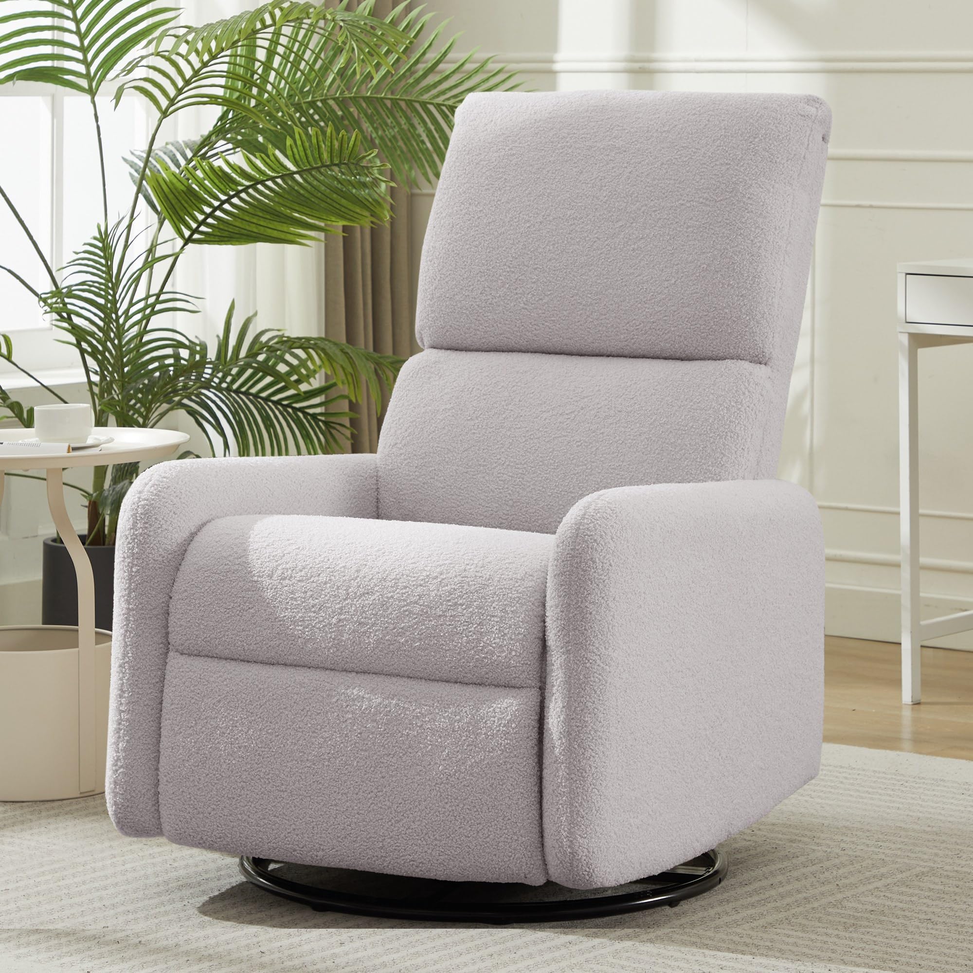 Korser 360° Rocking Chair, Nursery Rocker Chair with Side Pockets, Glider Nursing Chair with Steel Structure Base, Small Chair for Small Spaces, Sherpa Swivel Accent Chairs for Living Room, Nursing