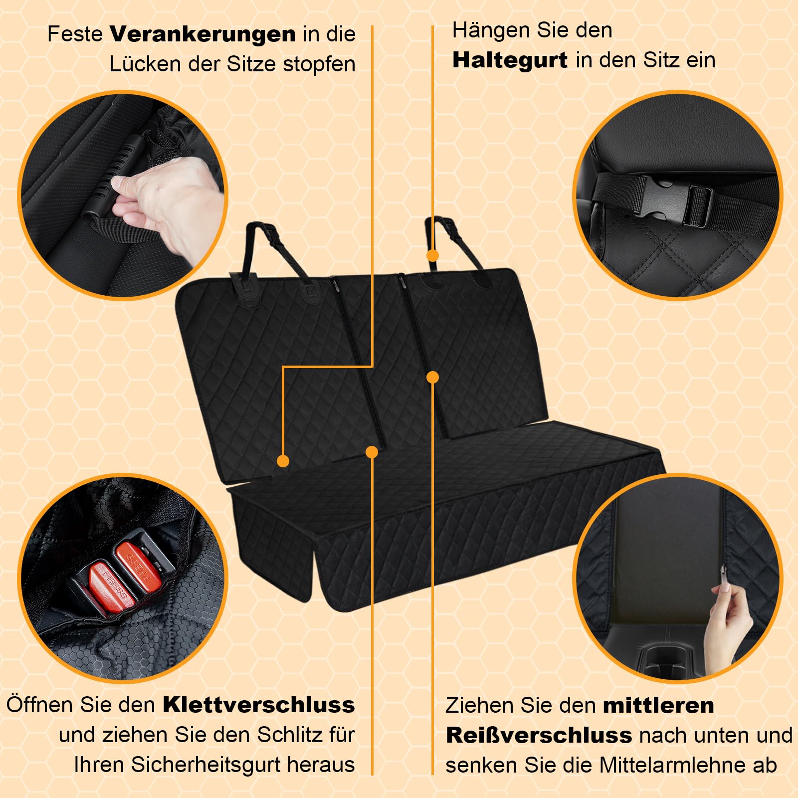 Angooni Auto Hundedecke Rücksitz - Hundedecke Auto Rückbank mit Isofix für Kindersitz (135×120cm) - Wasserdicht, Rutsch, Kratzfeste Hundeschutz Auto Rückbank - Rückbank Hundeschutz Universelle
