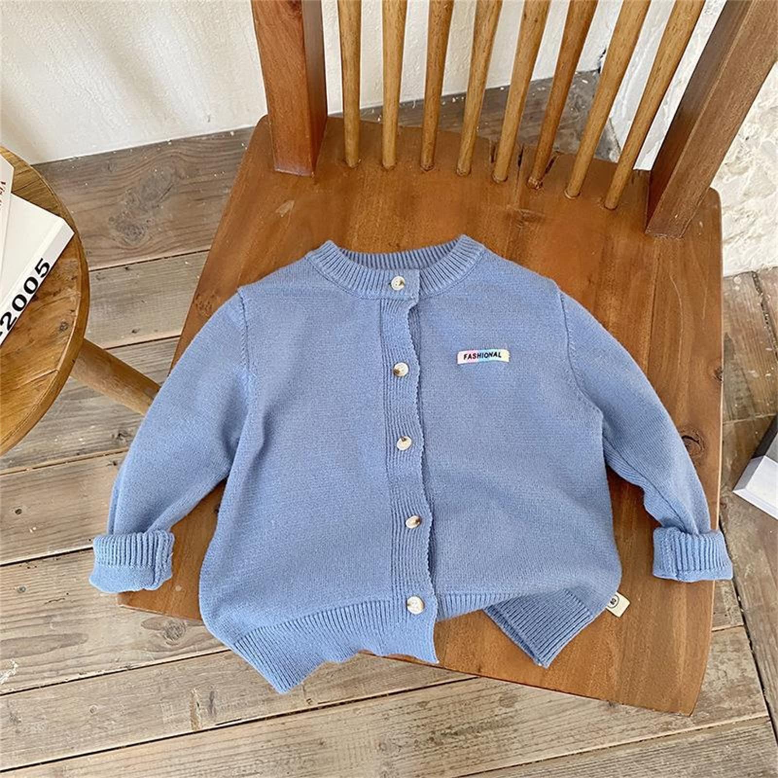RNTOP Kids Toddler Button Cardigan Sweater Baby Girls Boys Solid Color Long Sleeve Knit Sweaters (Sky Blue, 1-2 Years) b223p