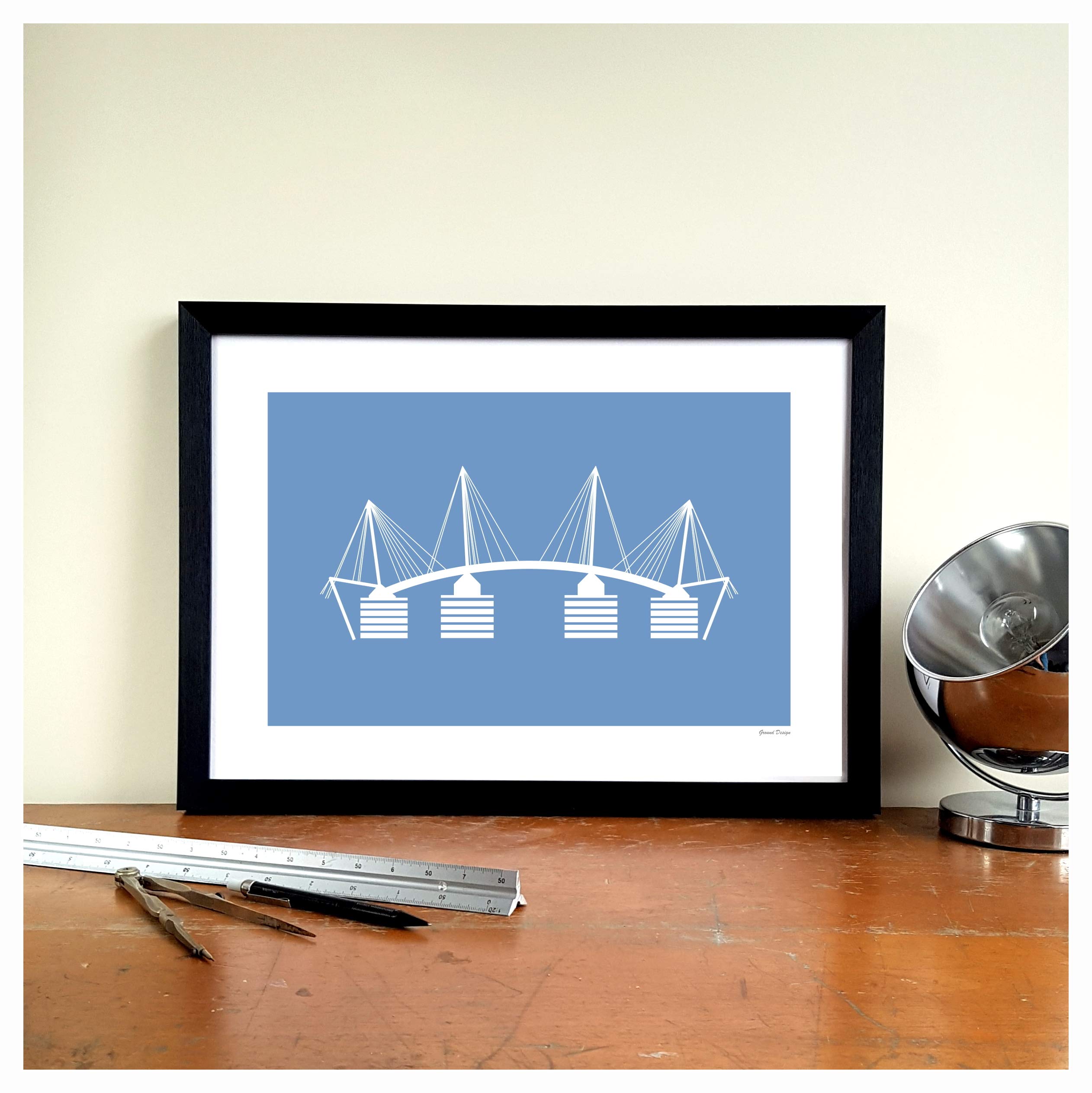 Grounddesigns Blue And White Man City Football Gift Etihad Stadium Eastlands Approach Manchester Art Print Mcfc