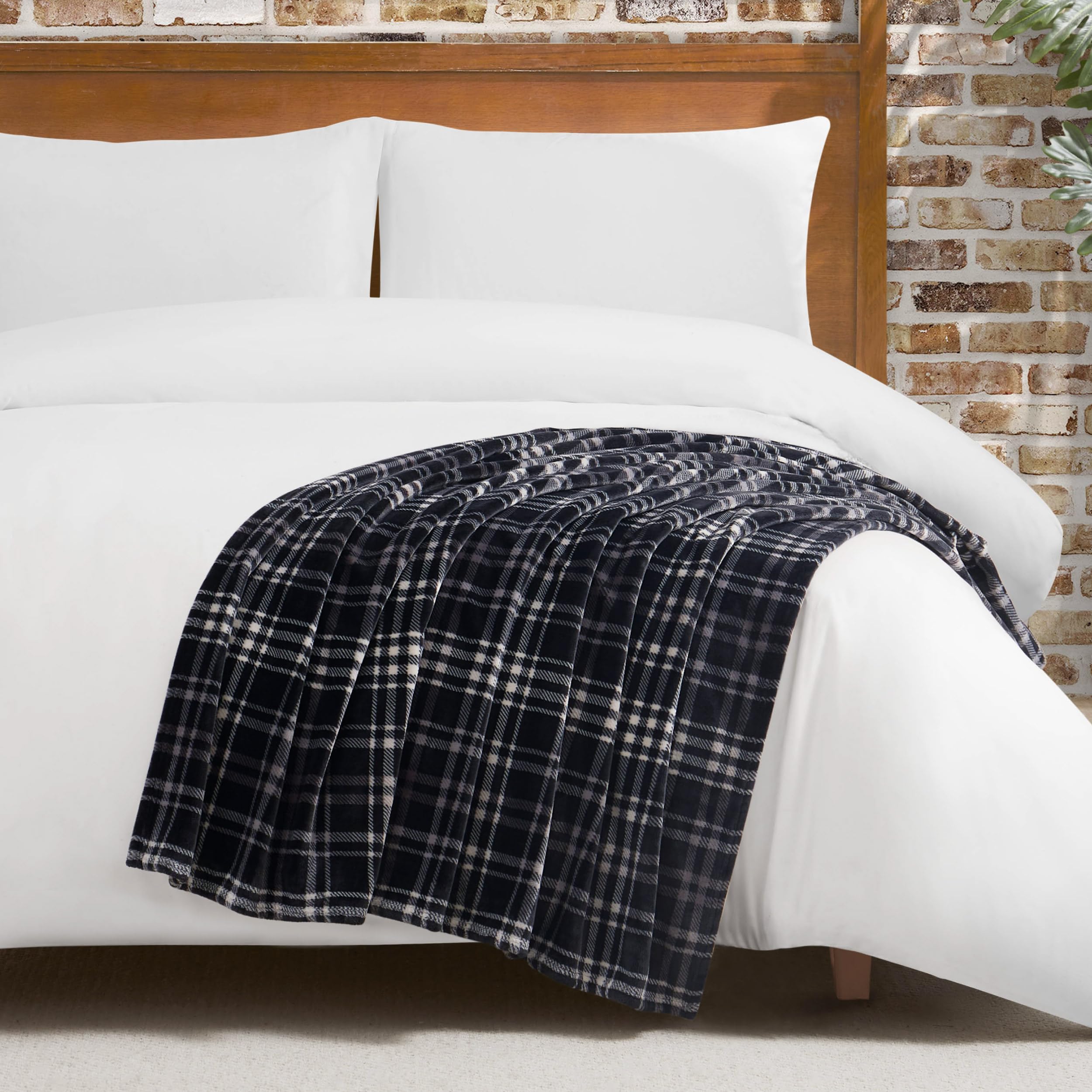 Lucky Brand Camper Plaid Black 50"x70" Cozy Plush Blanket - Premium Microfiber Throw for Luxurious Comfort and Style