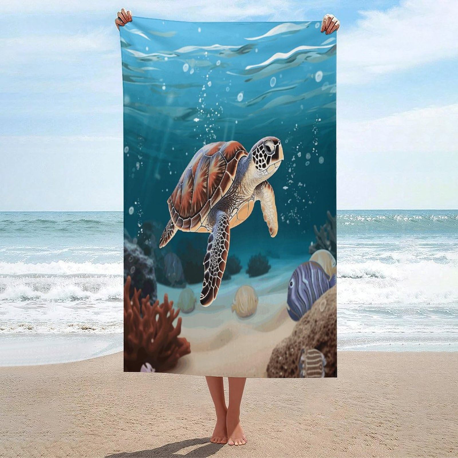 Adfgyerh Unisex Style Sea Turtle Swimming Bath Towels Beach Towel Lightweight Quick Dry, Bath Towel For Travel Sports Pool Swimming Bath Camping Yoga Adults130x80cm