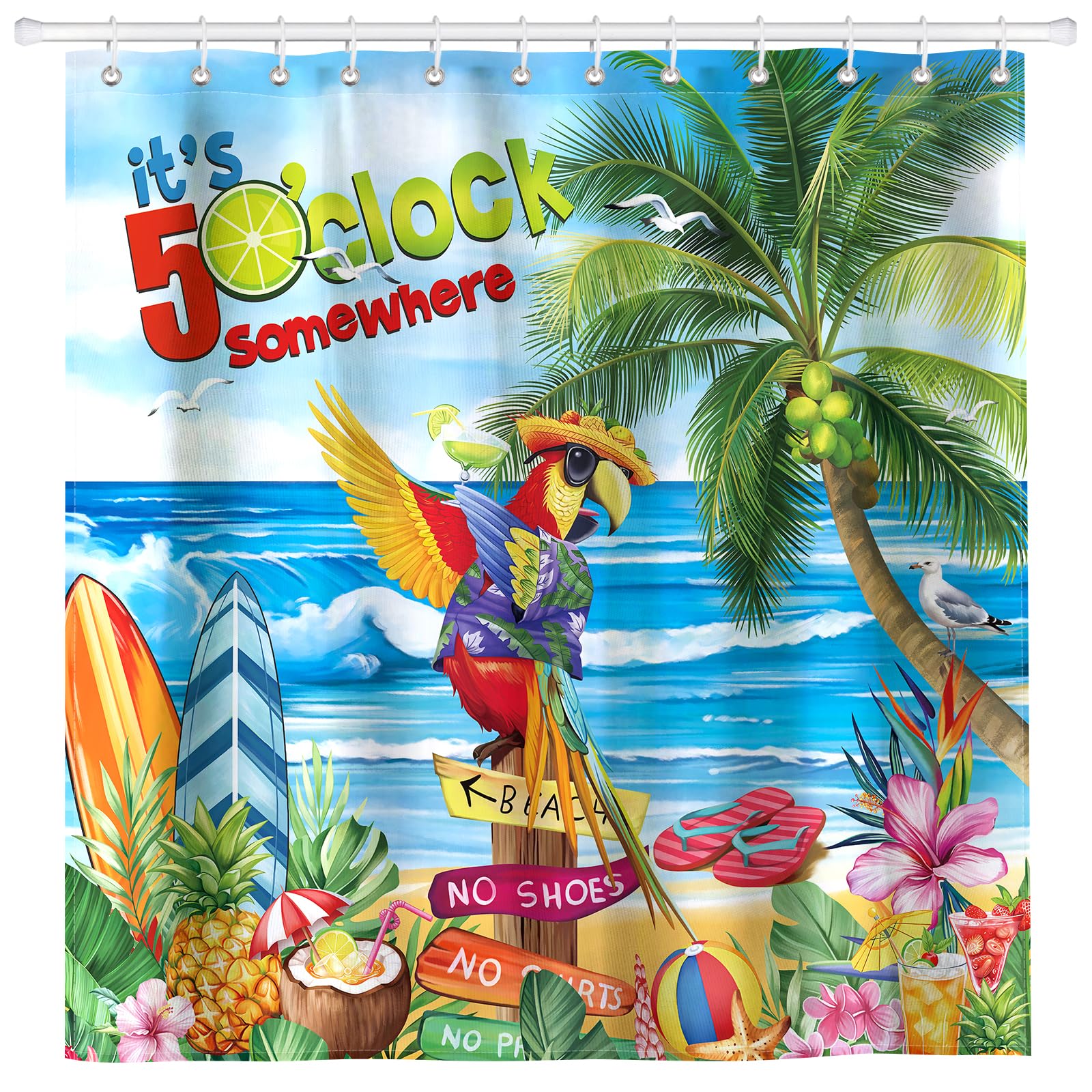 Arquiel Shower Curtain Tropical Birds Parrot Washable 182X182 cm Polyester Bathroom Curtain Decor Toucan Palm Leaves Beach for Bath Shower Bathroom With 12 Grommets and Rings