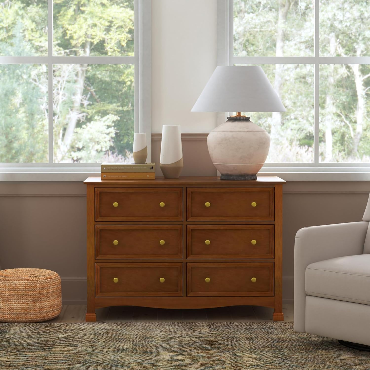Ebony Horizontal Double Nursery Dresser with 6 Spacious Drawers