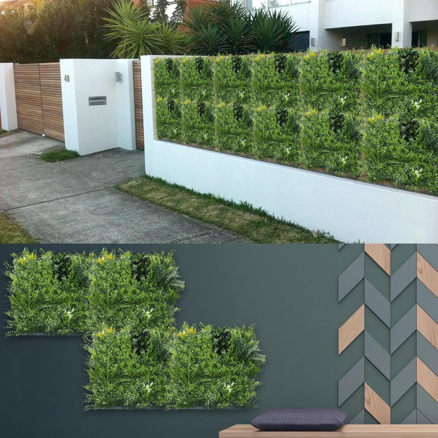 Patio 1PC-20"x20"Artificial Greenery Wall Panel, 3D Mixed Faux Boxwood Grass Panels Backdrop, Fake Plants Décor for Privacy Hedge Wall, Ivy Screens for Indoor Outdoor