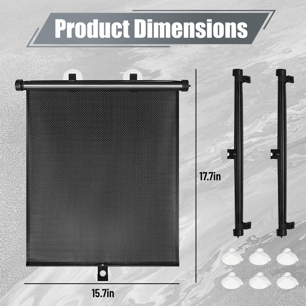 2PCS Car Window Shades for Baby, Retractable Auto Sun Shade Blocker with Suction Cups, Roller Vehicle Side Window Glare Shield UV Rays Protection Accessory, Universal Fit (15.75 x 17.72 Inch)