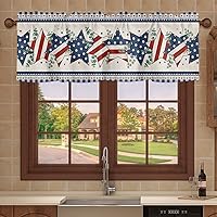 Vista 7 de Cenefa de cocina para ventanas, Día de la Independencia, pentagrama, textura de arpillera a cuadros, semitransparente, con bolsillo para barra