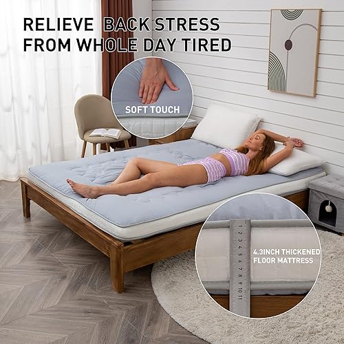 Miniatura 51 de Dr.Futon Colchón de futón japonés extra grueso plegable enrollable para invitados, tumbona y Tavel Beige,Negro,Azul,Grisoscuro,Rosa,Plateado,