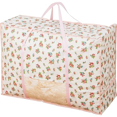 Amazon Co Jp アストロ 収納ケース 羽毛布団用 シングルサイズ ダブルサイズ兼用 プチローズ柄 不織布 収納袋 縦置き 持ち手付き 1 25