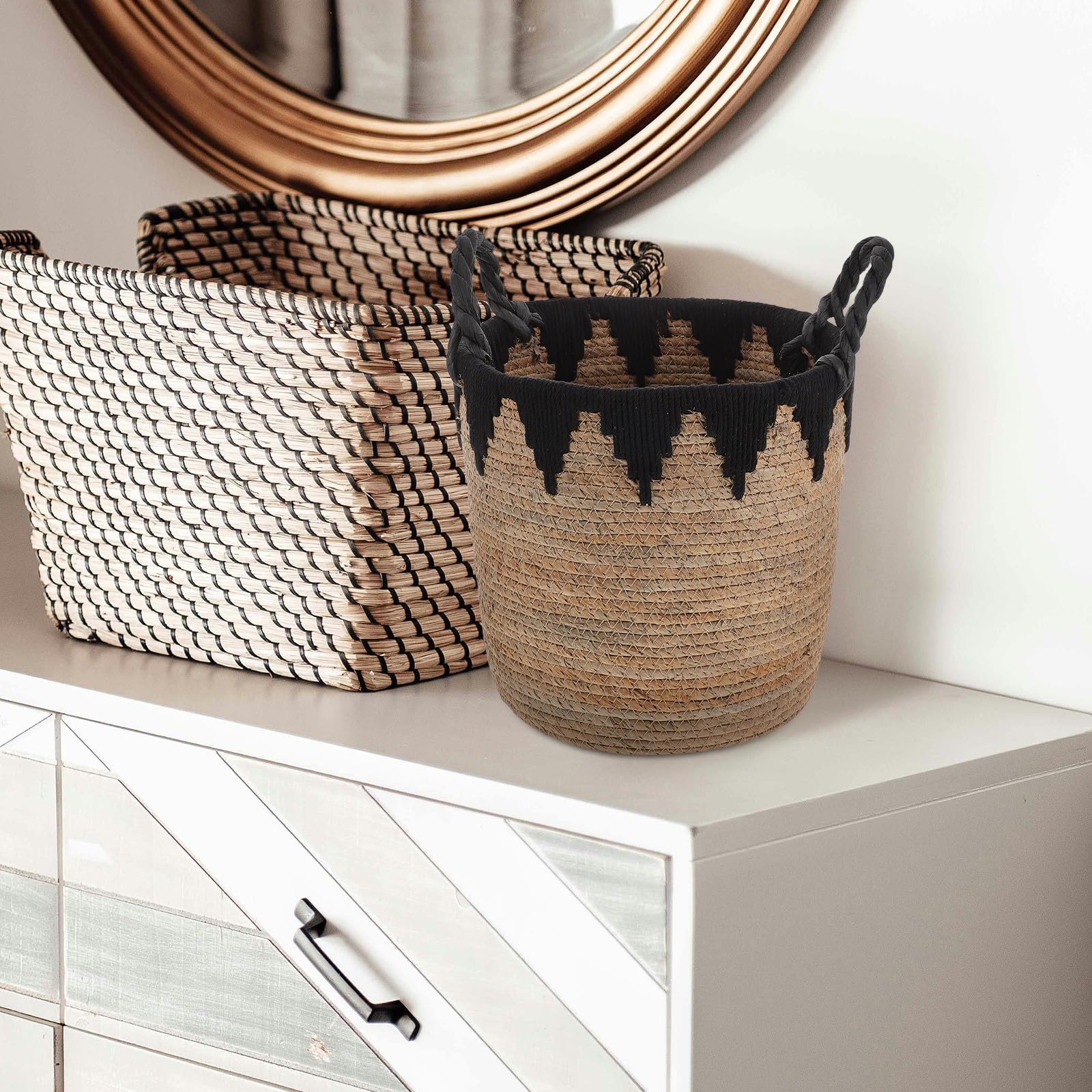 VICASKY Cesta de Almacenamiento de Algas Marinas Tejida a Mano con Gran Capacidad y Diseño Natural para Guardar Juguetes y Ropa en Sala de Estar o Dormitorio