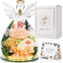 Preserved Rose Gift for Mom Women Real Flower in Angel Glass Dome with LED Light - Meaningful Mother's Day Birthday Anniversary Christmas Keepsake for Wife Grandma Mother in Law Her Daughter Sister