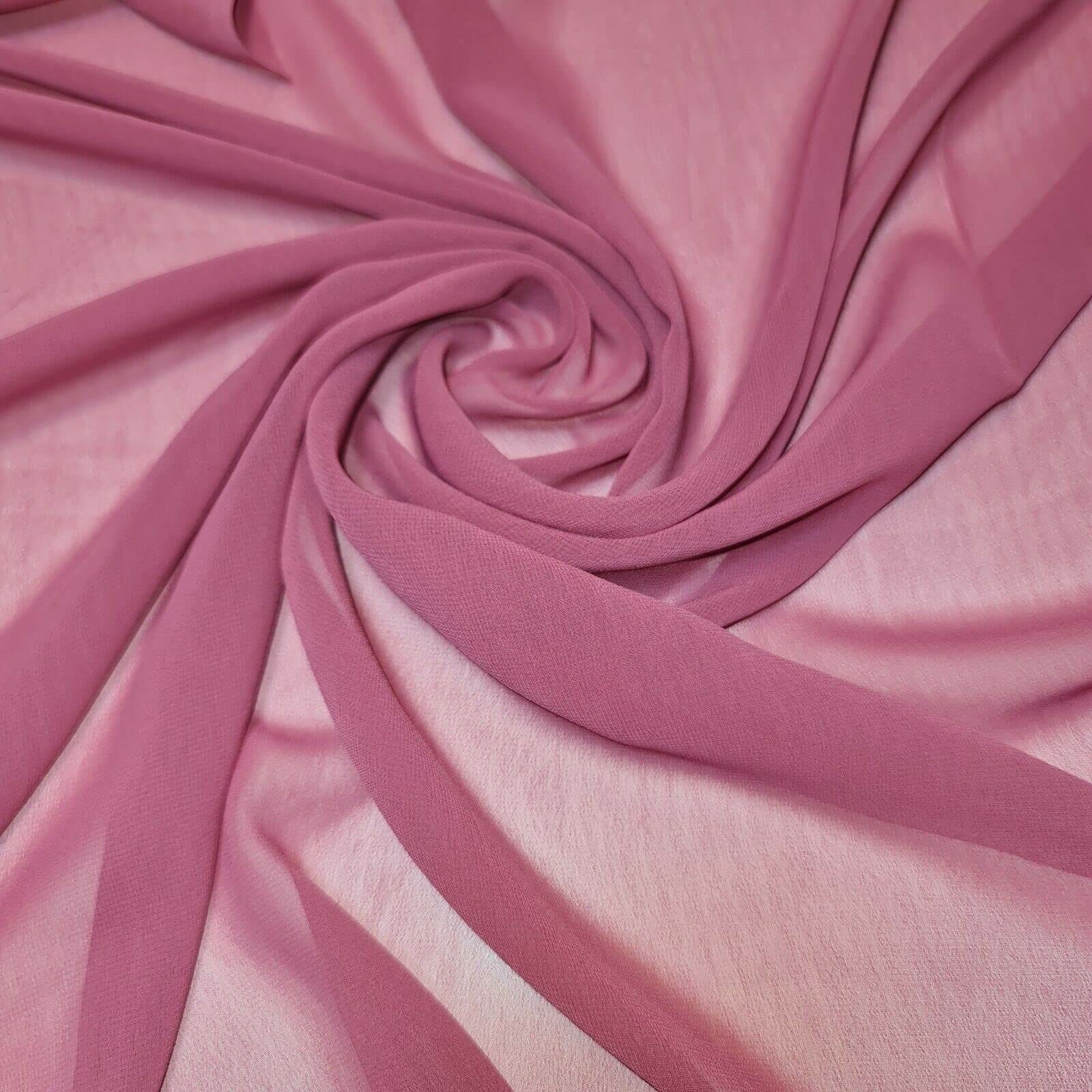 Chiffon Sheer Fabric Plain Soft Polyester Wedding Arch Dress Craft Material 44" (5 Meter, Dusty Pink)