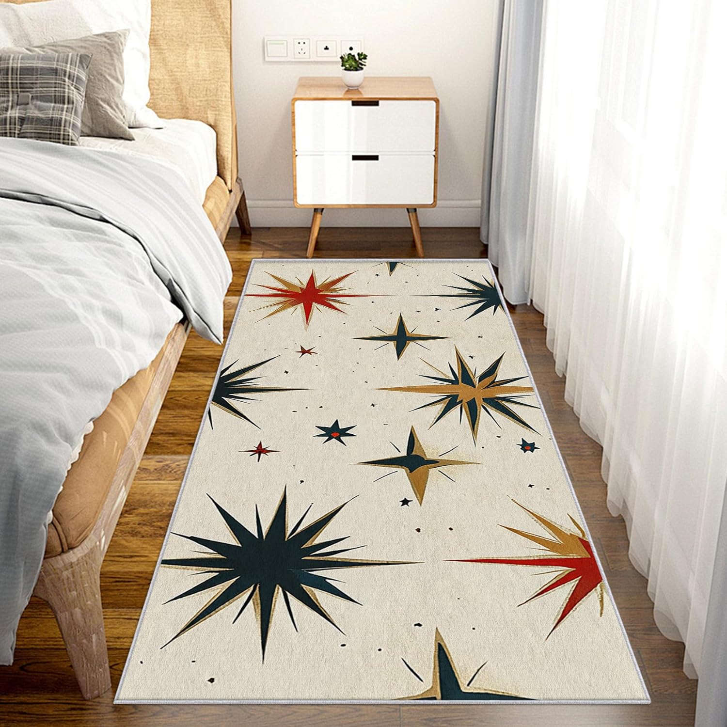 Atomic Runner Rug 2x5 Small - Hallway Runner Rug Retro Mid Century Modern 70s 60s Pattern, Non Slip, Washable, Atomic Home Decor Carpet for Kitchen, Entryway, Bedroom, Laundry Room J847
