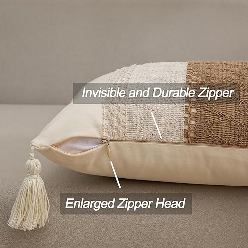 Miniatura 3 de Mayler Yee Fundas de almohada lumbares de 12 x 20 pulgadas con borlas para sala de estar rural, fundas de almohada bohemias tejidas a rayas de
