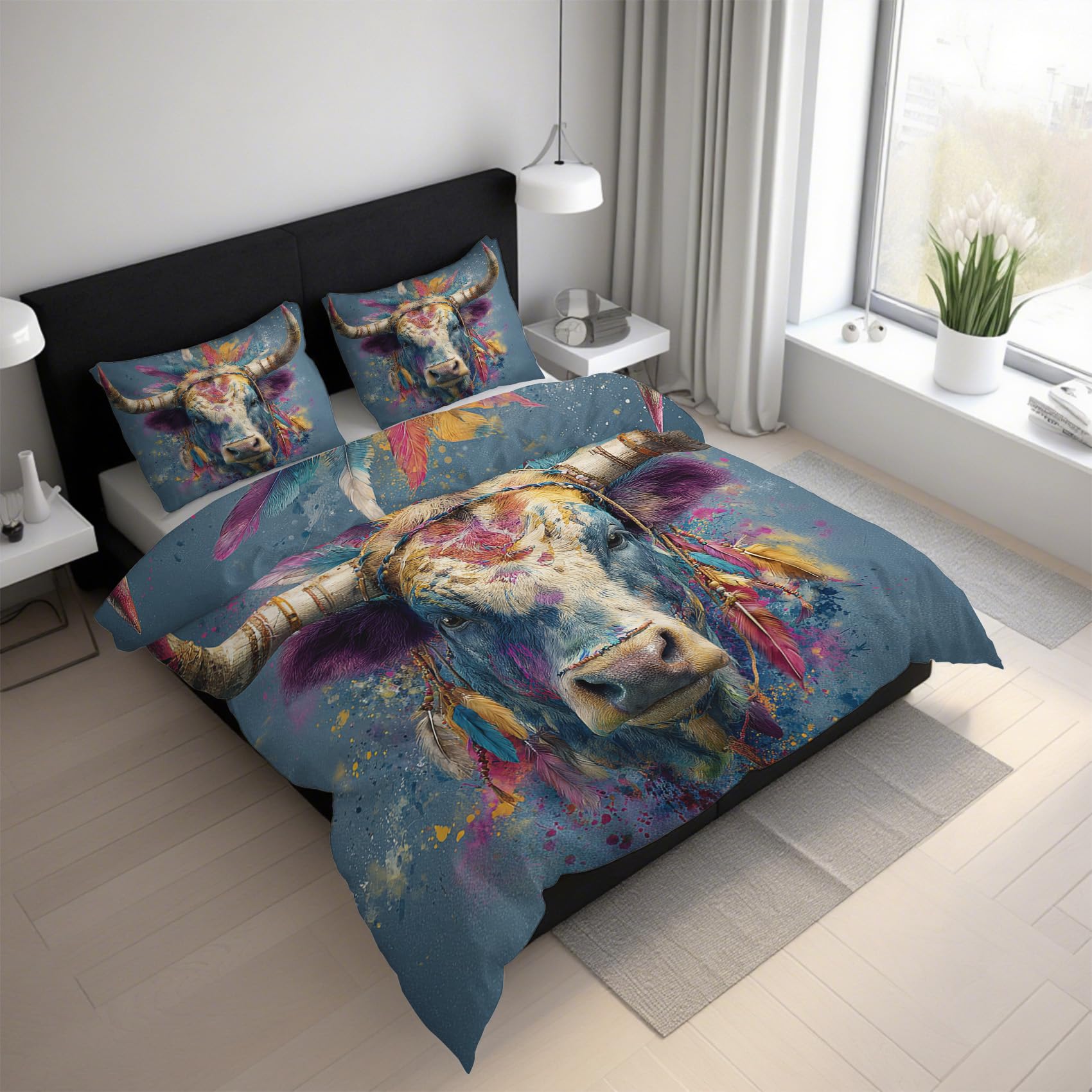 Parure de lit graffiti confortable avec housse de couette imprimée vache