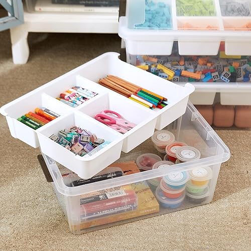 Miniatura 9 de Caja de almacenamiento de plástico de 17 cuartos de galón con bandeja extraíble, organizadores de manualidades y contenedor de almacenamiento